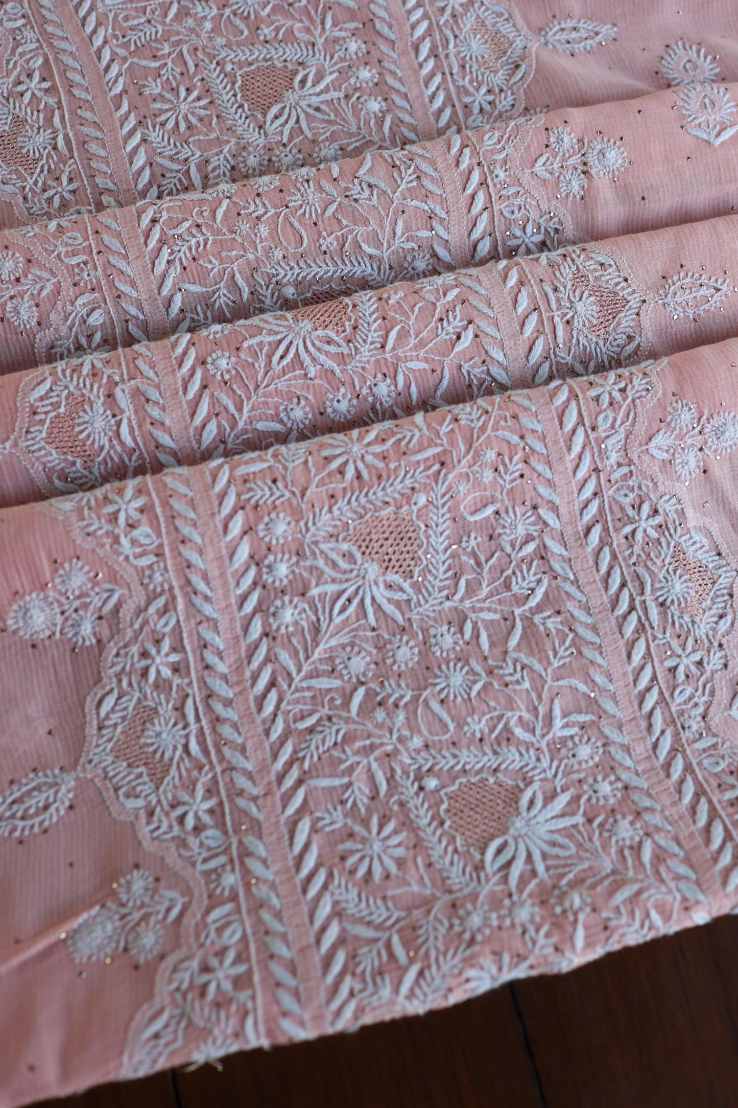 Pink Mal Cotton Fine Chikankari With Kamdani Work Unstitched Fabric