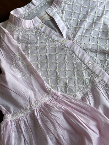 Pink Malmal Chikankari Bell Sleeve Short Kurti