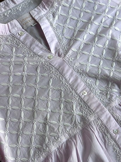 Pink Malmal Chikankari Bell Sleeve Short Kurti