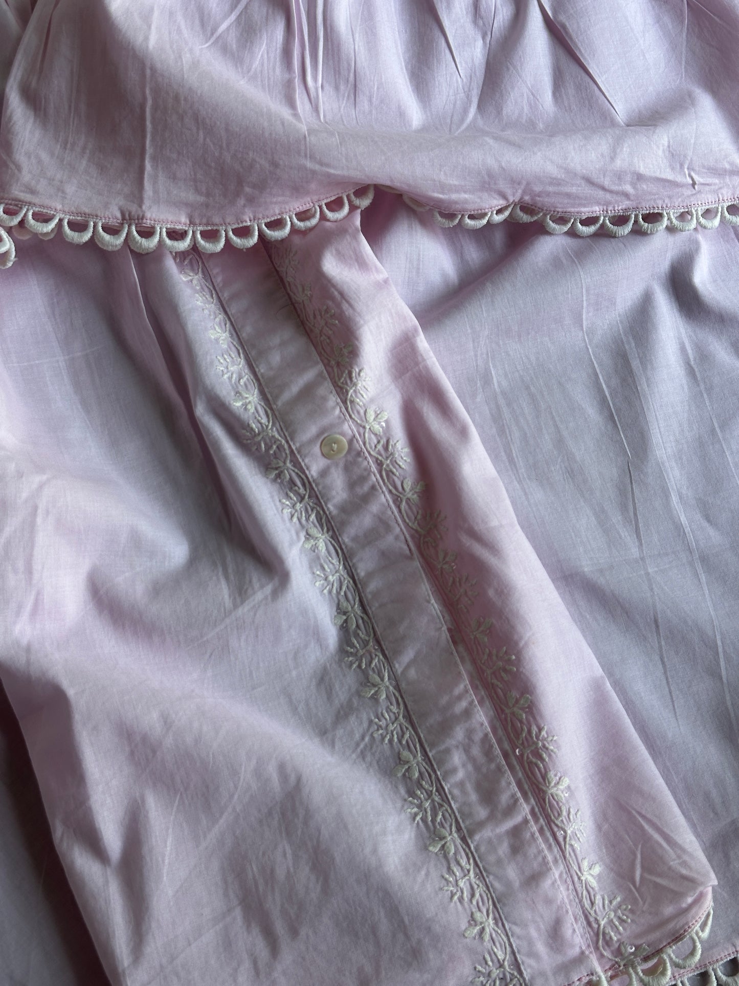 Pink Malmal Chikankari Bell Sleeve Short Kurti