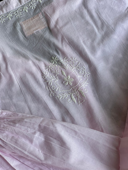 Pink Malmal Chikankari Bell Sleeve Short Kurti