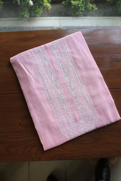 Pink Mulmul Chikankari Unstitched Men's Kurtas Fabric