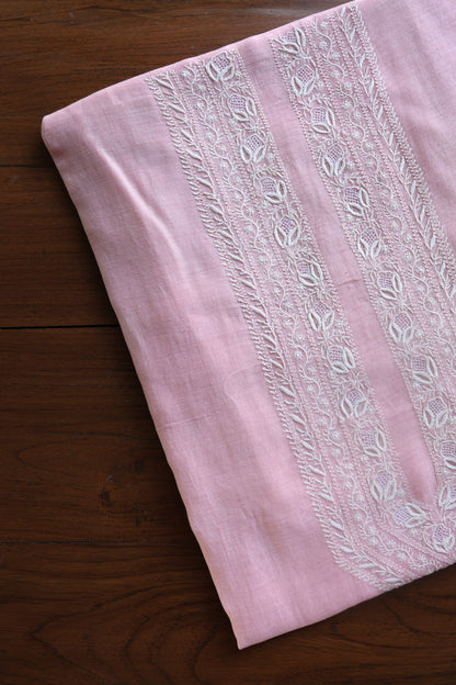 Pink Mulmul Chikankari Unstitched Men's Kurtas Fabric