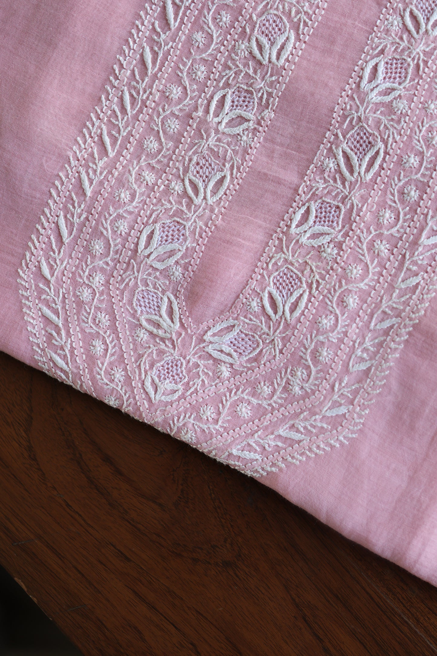 Pink Mulmul Chikankari Unstitched Men's Kurtas Fabric