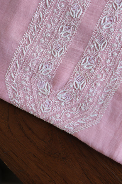 Pink Mulmul Chikankari Unstitched Men's Kurtas Fabric