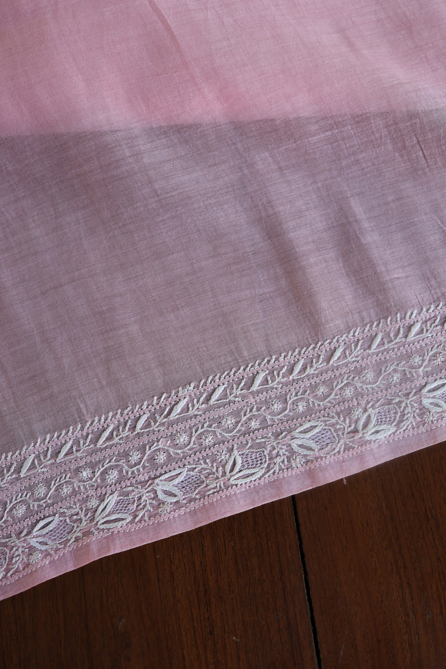 Pink Mulmul Chikankari Unstitched Men's Kurtas Fabric