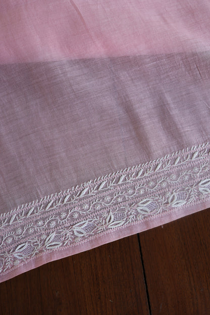 Pink Mulmul Chikankari Unstitched Men's Kurtas Fabric