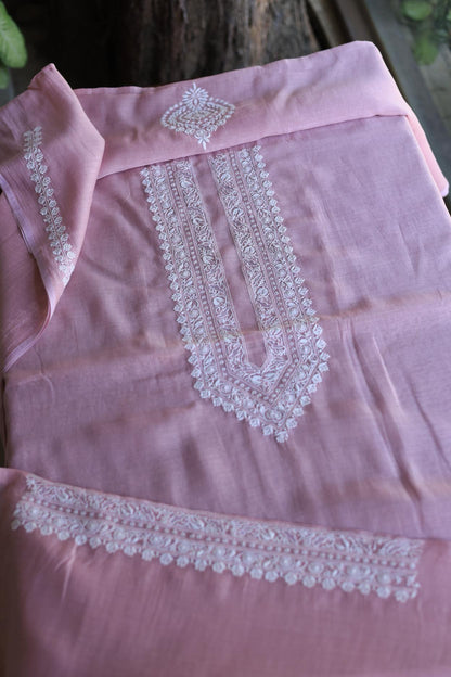 Pink Mulmul Chikankari Unstitched Men's Kurtas Fabrics