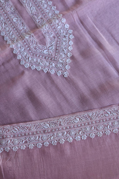 Pink Mulmul Chikankari Unstitched Men's Kurtas Fabrics