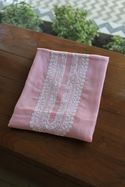 Pink Mulmul Chikankari Unstitched Men's Kurtas Fabrics