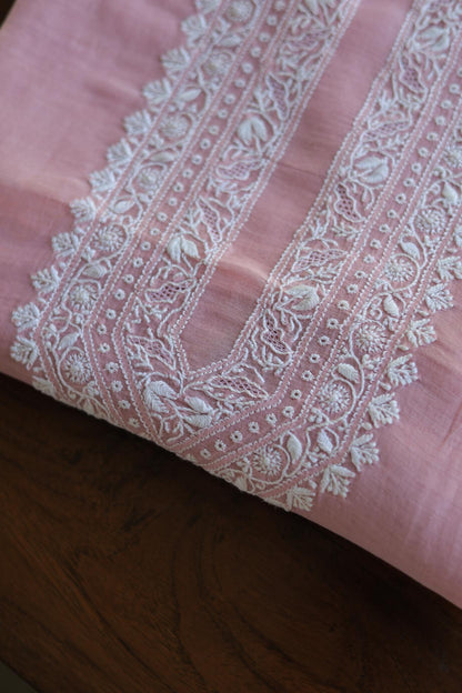 Pink Mulmul Chikankari Unstitched Men's Kurtas Fabrics