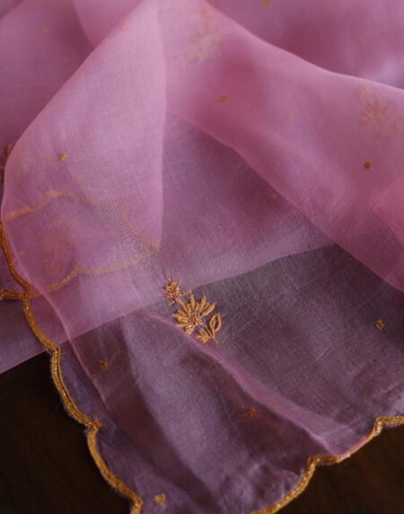 Pink Noor Organza Silk Chikankari Unstitched Kurta Dupatta Set