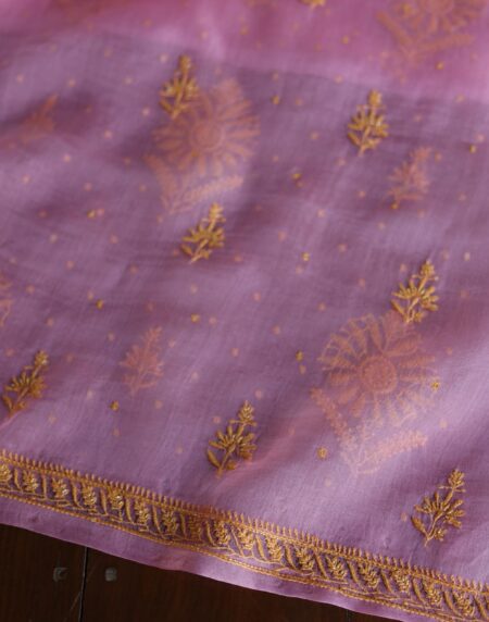 Pink Noor Organza Silk Chikankari Unstitched Kurta Dupatta Set