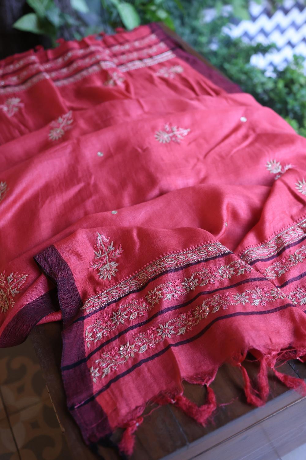 Pink Pashmina x Chikankari Fabrics