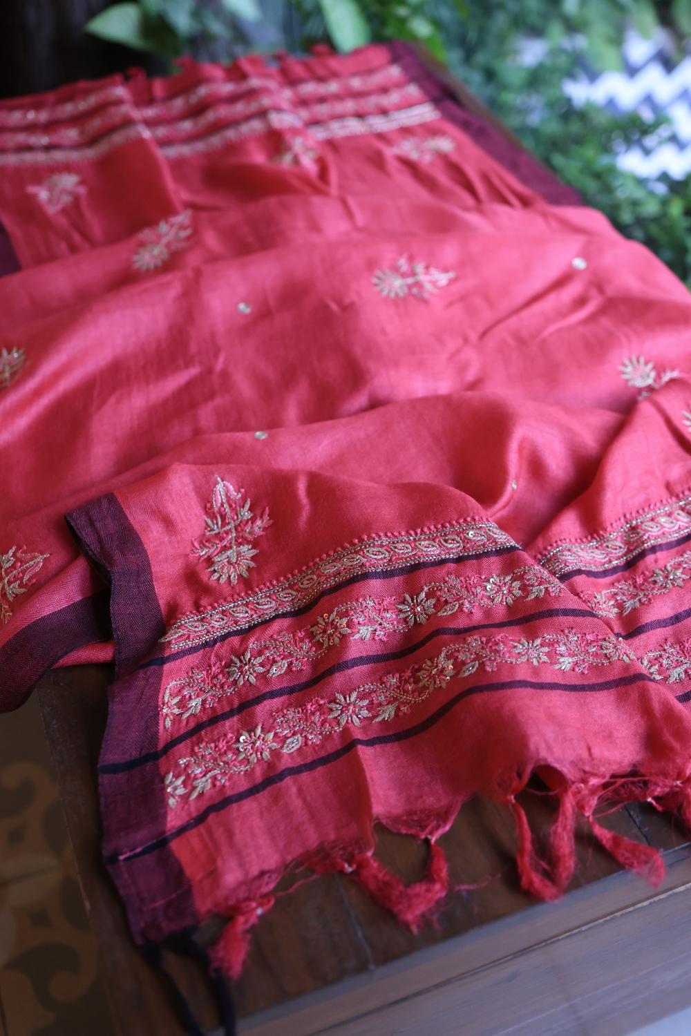 Pink Pashmina x Chikankari Fabrics