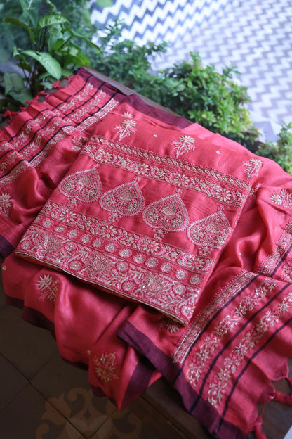 Pink Pashmina x Chikankari Fabrics
