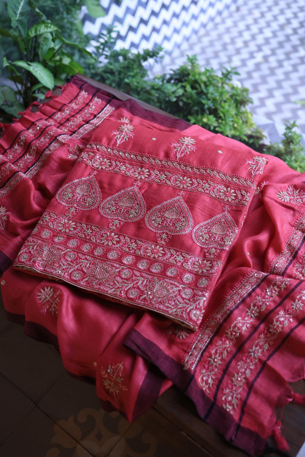 Pink Pashmina x Chikankari Fabrics