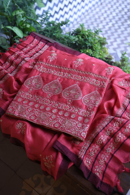 Pink Pashmina x Chikankari Fabrics
