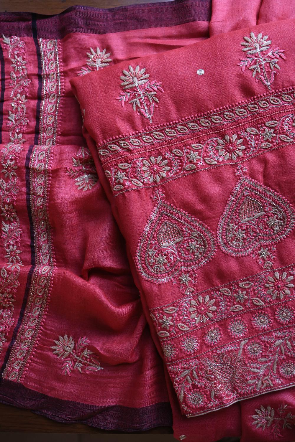 Pink Pashmina x Chikankari Fabrics