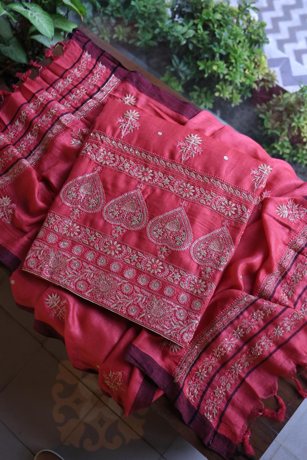 Pink Pashmina x Chikankari Fabrics