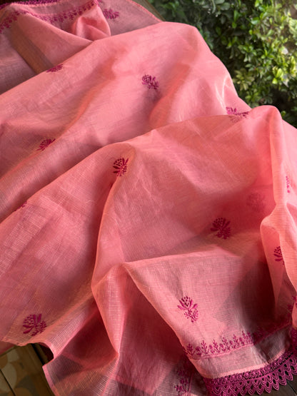 Pink Peach Kota Chikankari Unstitched Fabrics