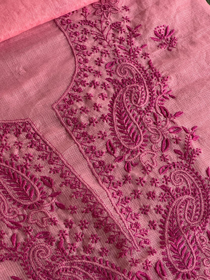 Pink Peach Kota Chikankari Unstitched Fabrics