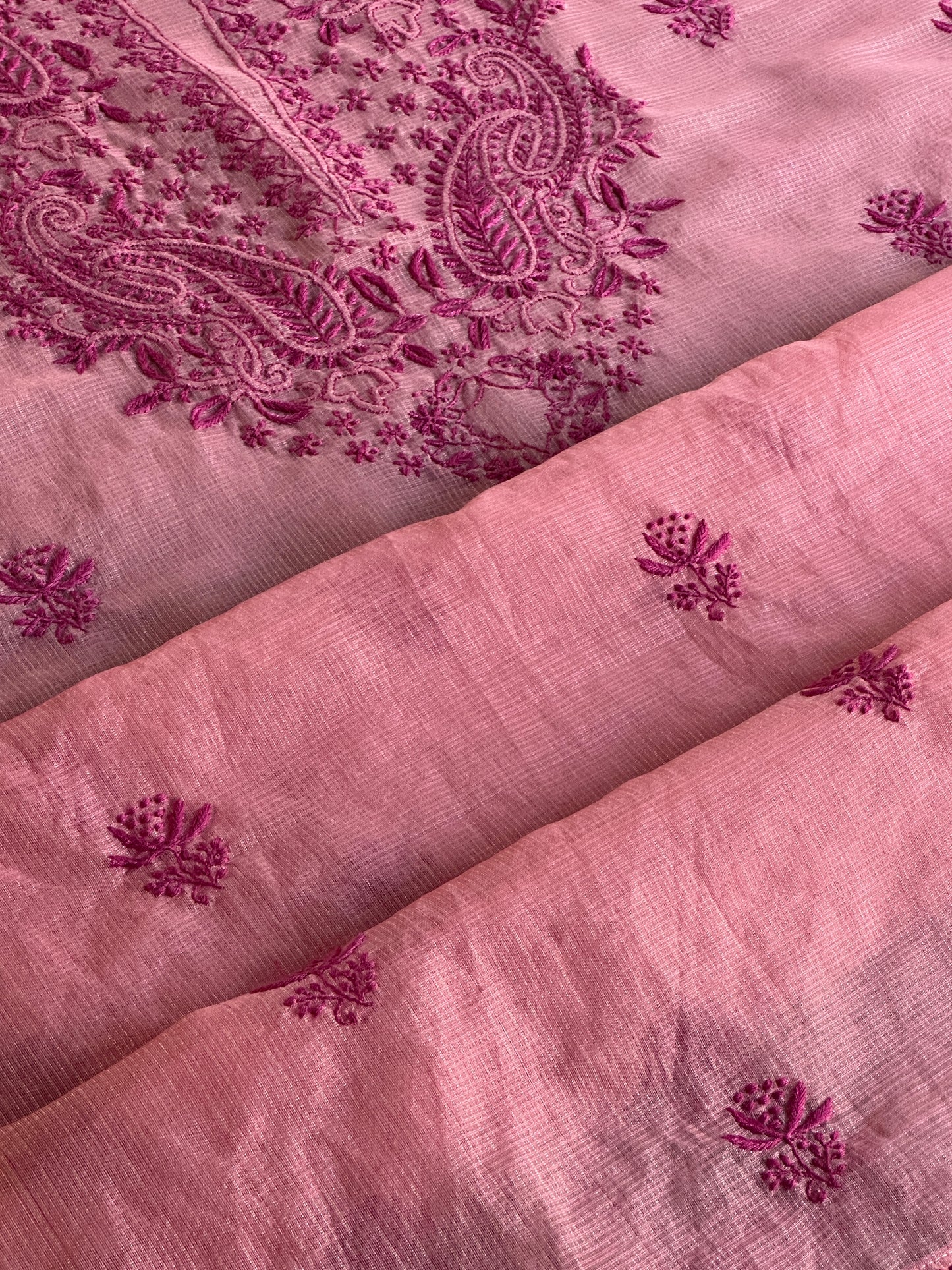 Pink Peach Kota Chikankari Unstitched Fabrics