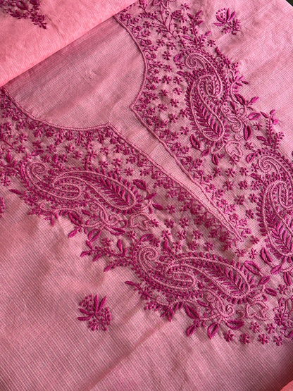 Pink Peach Kota Chikankari Unstitched Fabrics