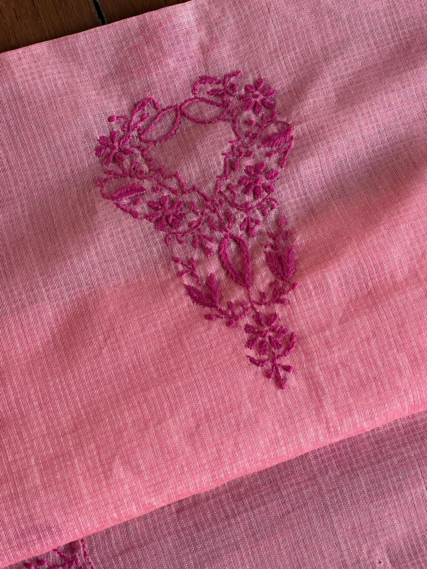 Pink Peach Kota Chikankari Unstitched Fabrics
