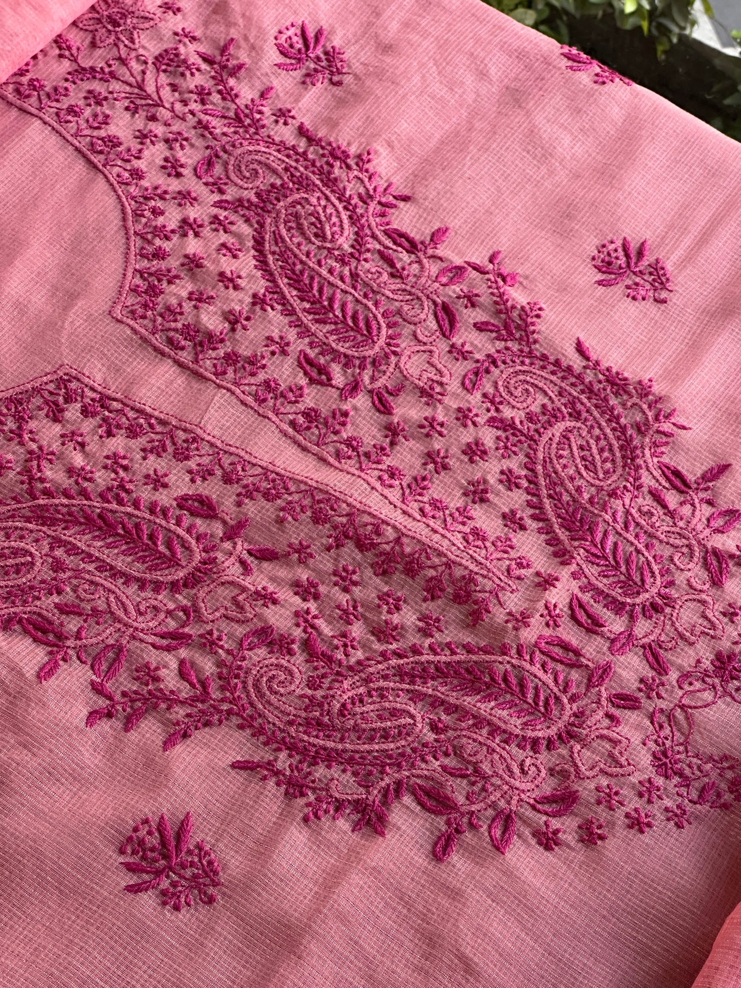 Pink Peach Kota Chikankari Unstitched Fabrics