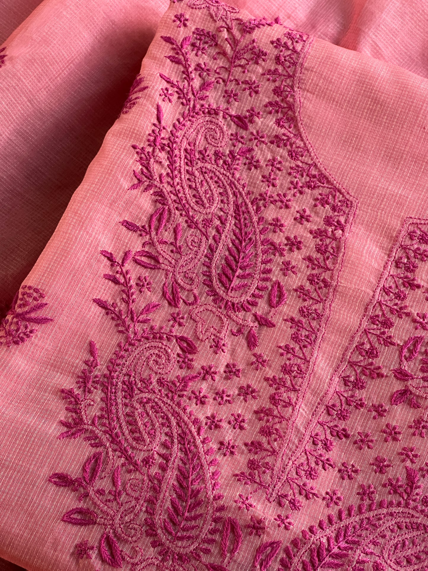 Pink Peach Kota Chikankari Unstitched Fabrics