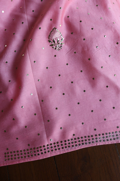 Pink Plum Chanderi Silk Mukaish Badla Unstitched Fabric