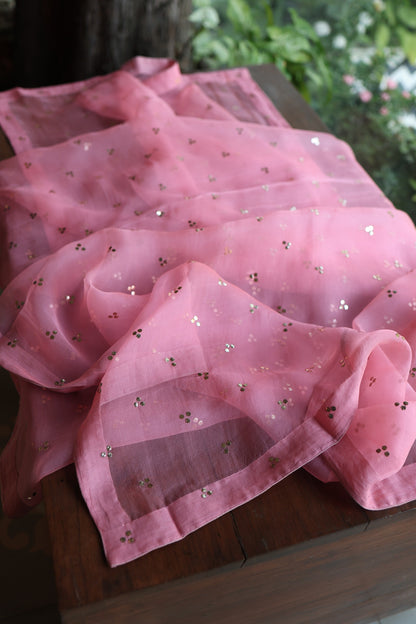 Pink Plum Chanderi Silk Mukaish Badla Unstitched Fabric