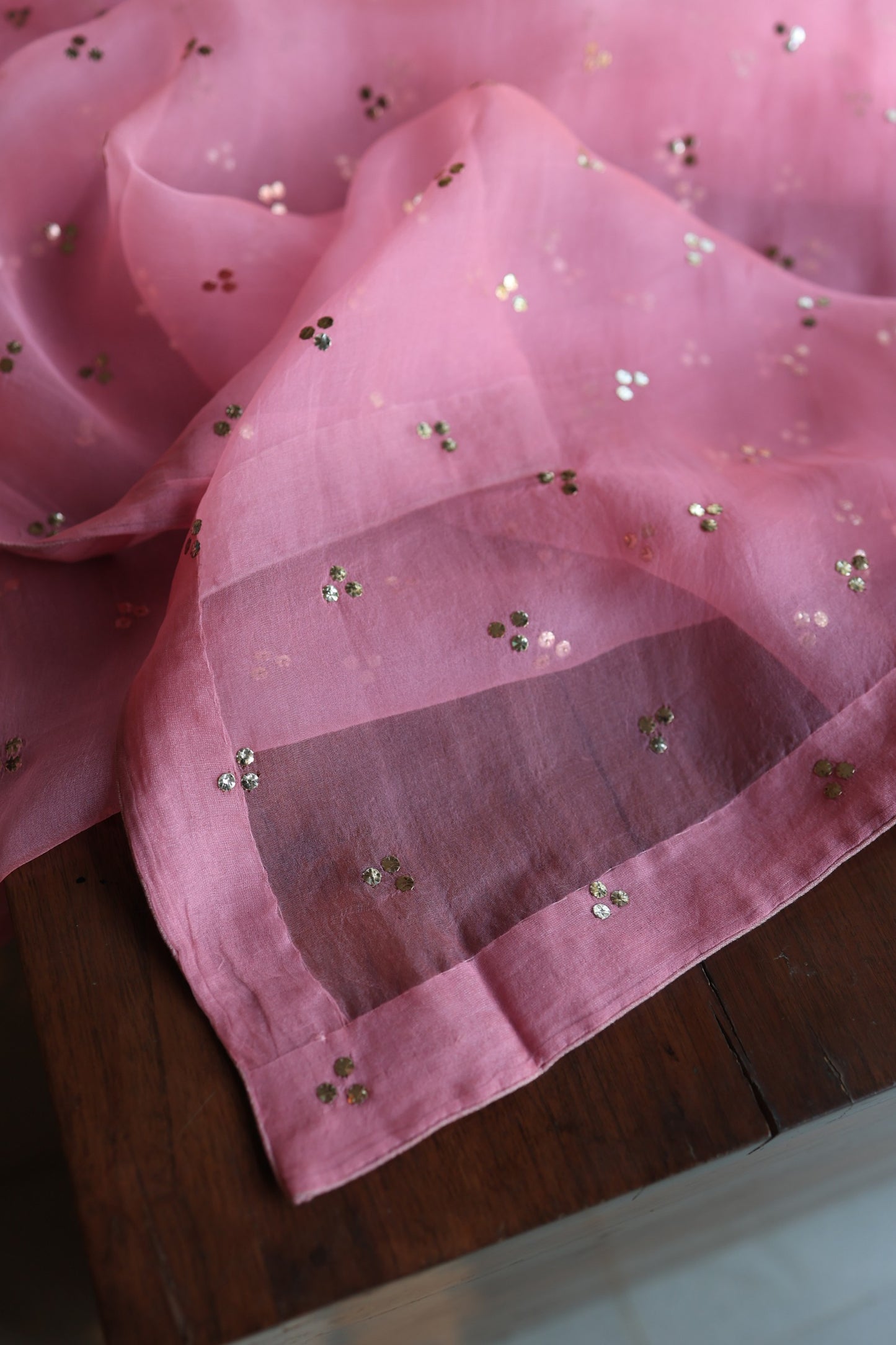 Pink Plum Chanderi Silk Mukaish Badla Unstitched Fabric
