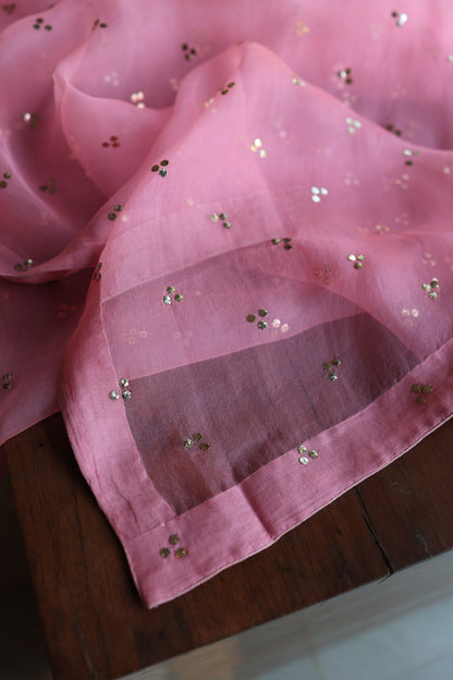 Pink Plum Chanderi Silk Mukaish Badla Unstitched Fabric