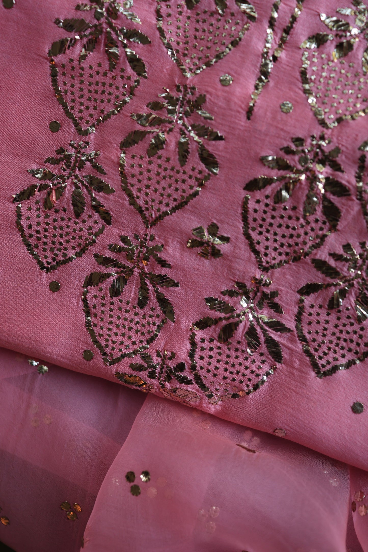Pink Plum Chanderi Silk Mukaish Badla Unstitched Fabric