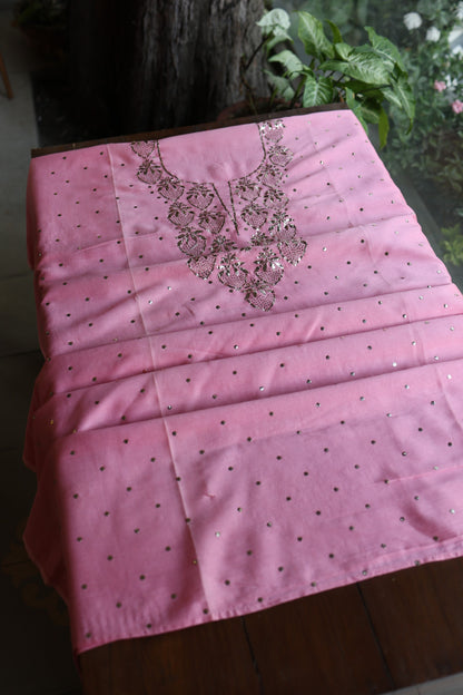 Pink Plum Chanderi Silk Mukaish Badla Unstitched Fabric