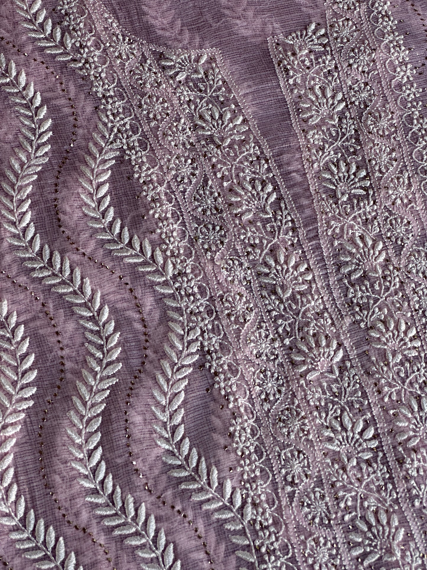 Pink Rasm Kota Tussar Chikankari Unstitched Chikankari Fabric