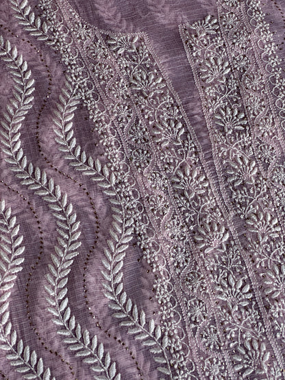Pink Rasm Kota Tussar Chikankari Unstitched Chikankari Fabric