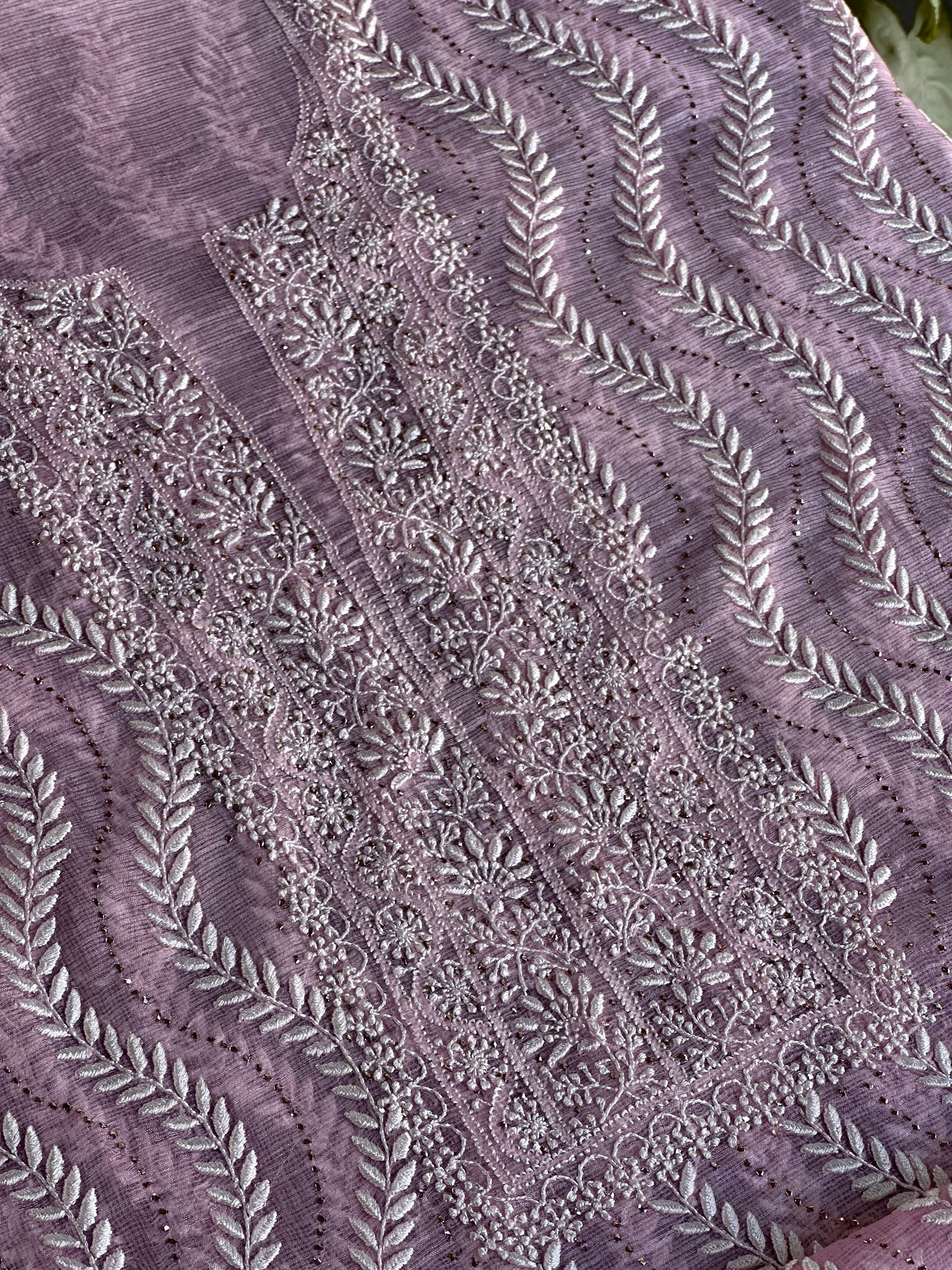 Pink Rasm Kota Tussar Chikankari Unstitched Chikankari Fabric