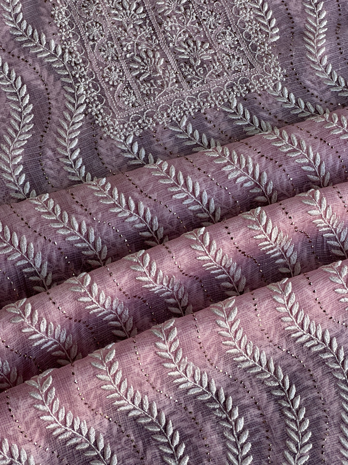 Pink Rasm Kota Tussar Chikankari Unstitched Chikankari Fabric