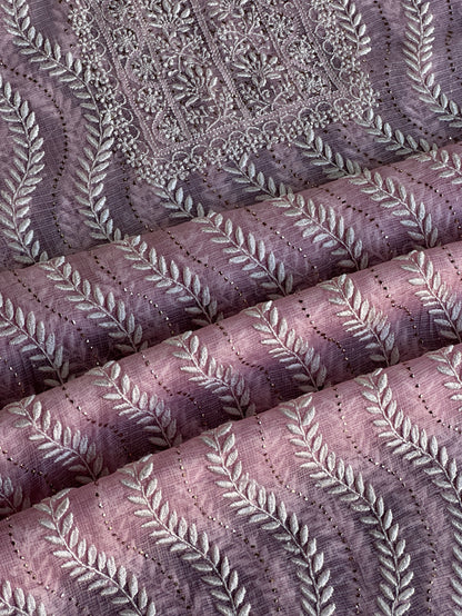 Pink Rasm Kota Tussar Chikankari Unstitched Chikankari Fabric