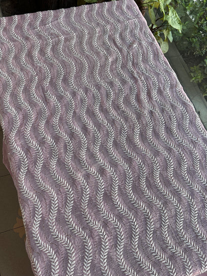Pink Rasm Kota Tussar Chikankari Unstitched Chikankari Fabric