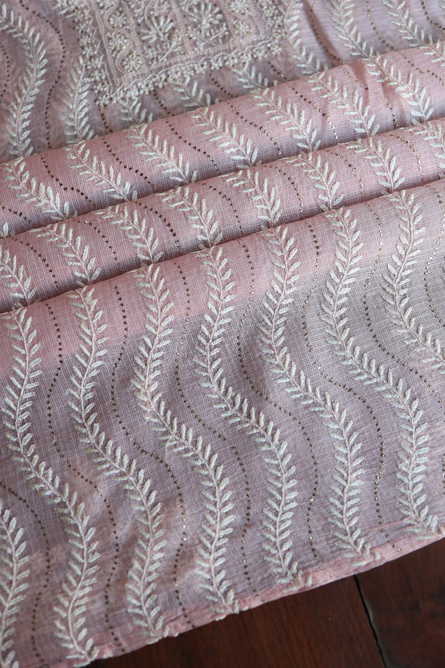 Pink Rasm Kota Tussar Chikankari Unstitched Chikankari Fabrics