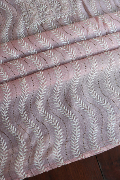 Pink Rasm Kota Tussar Chikankari Unstitched Chikankari Fabrics