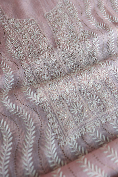 Pink Rasm Kota Tussar Chikankari Unstitched Chikankari Fabrics