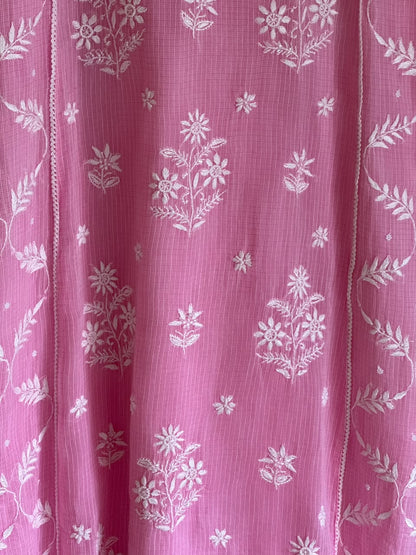 Pink Sequinned Chikankari Kota Kurta & Dupatta Set