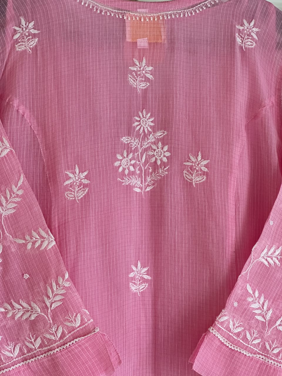 Pink Sequinned Chikankari Kota Kurta & Dupatta Set