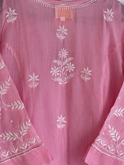 Pink Sequinned Chikankari Kota Kurta & Dupatta Set