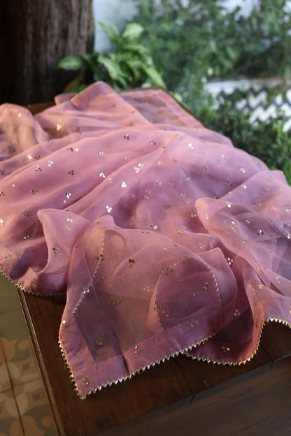 Pink Shade Chanderi Silk Mukaish Badla Unstitched Fabric